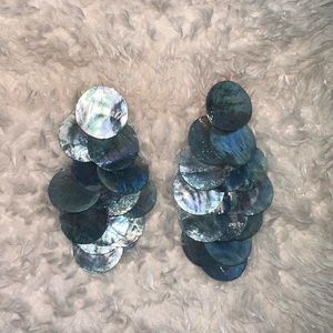 Zara dangling earrings, metallic reflective pale blue muscle earrings